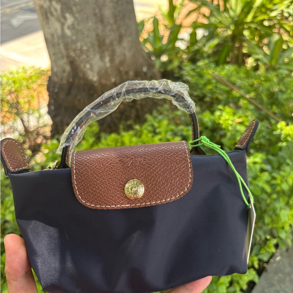 Longchamp Navy and Brown Mini Top-Handle Bag